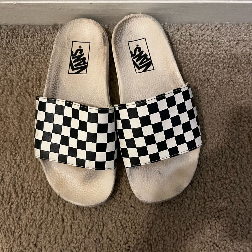 Checkerboard Vans Slides - image 2